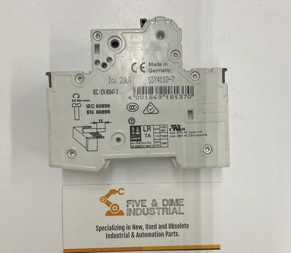 Siemens 5SY4110-7 Circuit Breaker w/ 5ST3010 Auxiliary Circuit Switch