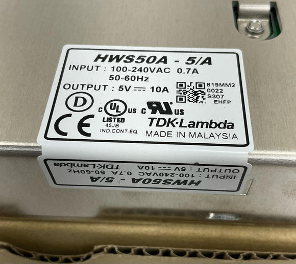 TDK Lambda HWS50A-5/A Power Supply Output: 5V, 10A