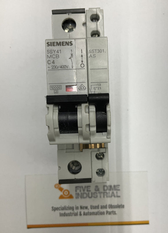 Siemens 5SY4104-7 Circuit Breaker 4-Amp  w/ 5ST3010 Auxiliary Switch