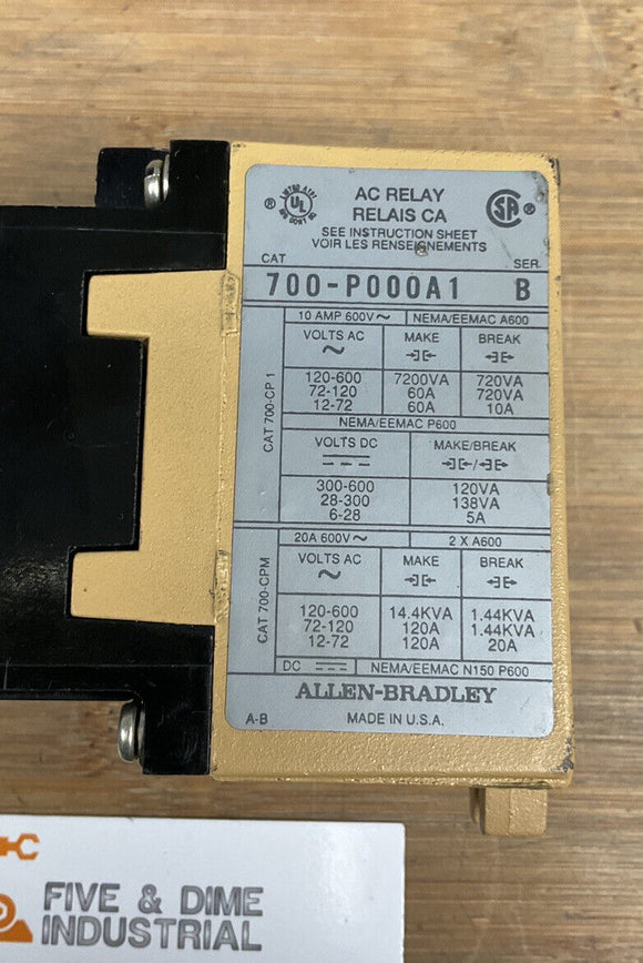 Allen Bradley 700-P000A1 Control Relay SER B 115V Coil