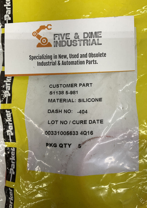 Parker S1138 5-981 Dash No. -404 Silicone O-Ring Lot of 5