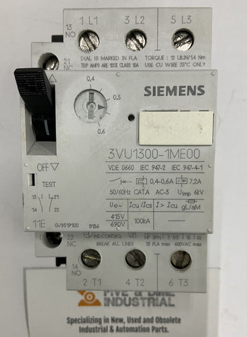 Siemens 3VU1300-1ME00 Circuit Breaker 0.4-0.6A - 0