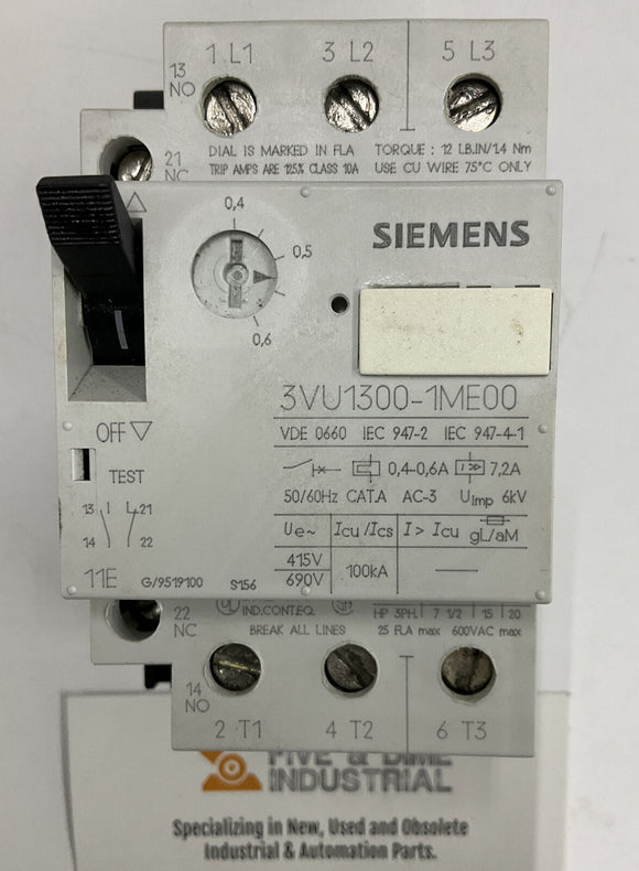 Siemens 3VU1300-1ME00 Circuit Breaker 0.4-0.6A