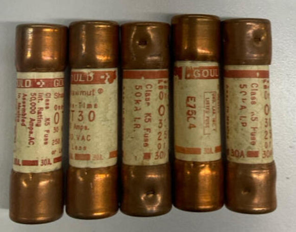 Gould Shawmut OT3O Package of 5 One Time Fuses 250 VAC, 30 Amps