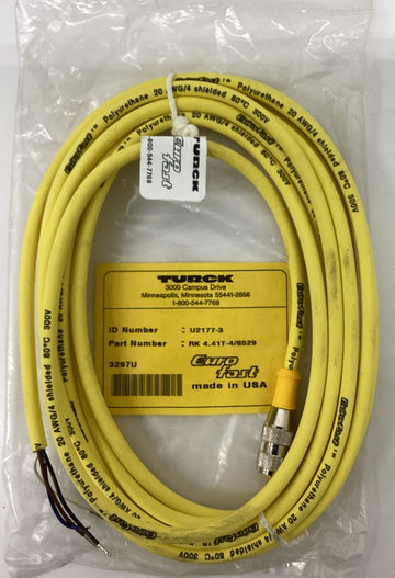 Turck RK4.41T-4/S529 Cable U2177-3 M12, Male Single End 4-Wire 4M