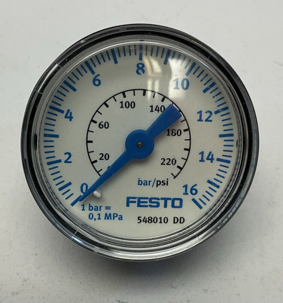 Festo 548010 Nanometer Pressure Gauge 16 Bar, 230 PSI, 10mm Cartridge Connection