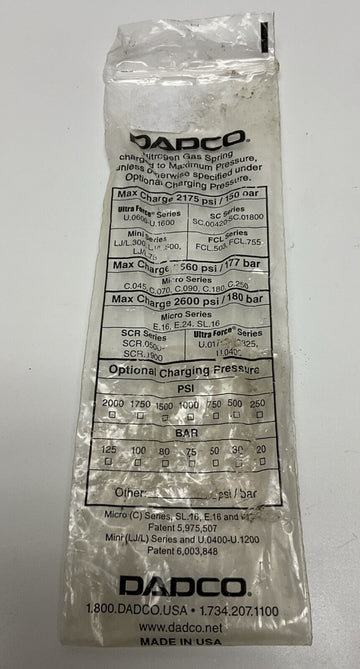 Dadco U.0400.125.T0 Nitrogen Gas Spring  32mm 2600 Psi - 0