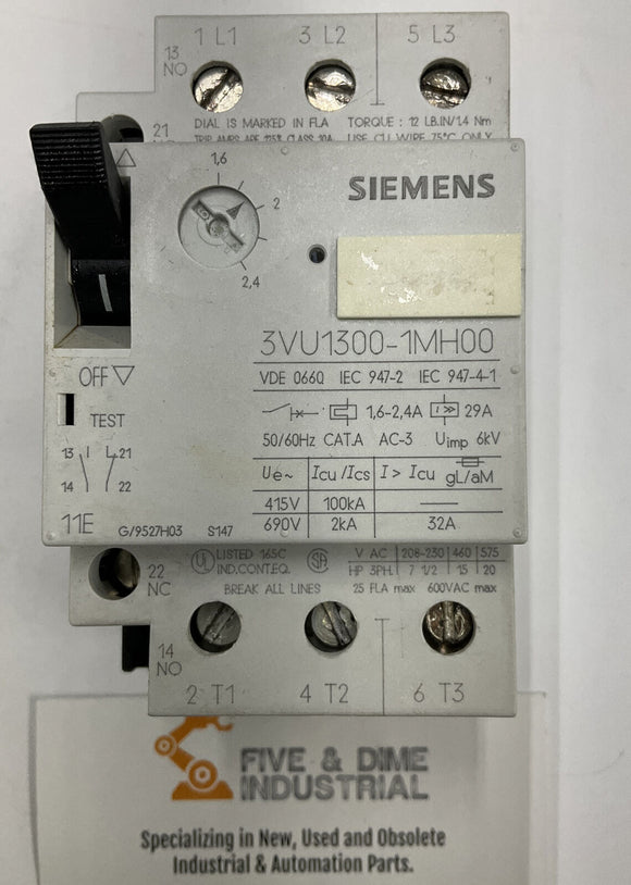 Siemens 3VU1300-1MH00 Circuit Breaker 1.6-2.4A