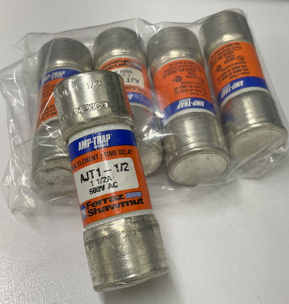 Gould Shawmut AJT-1/2 Fuses 600 VAC 1-1/2 Amps Lot of 5