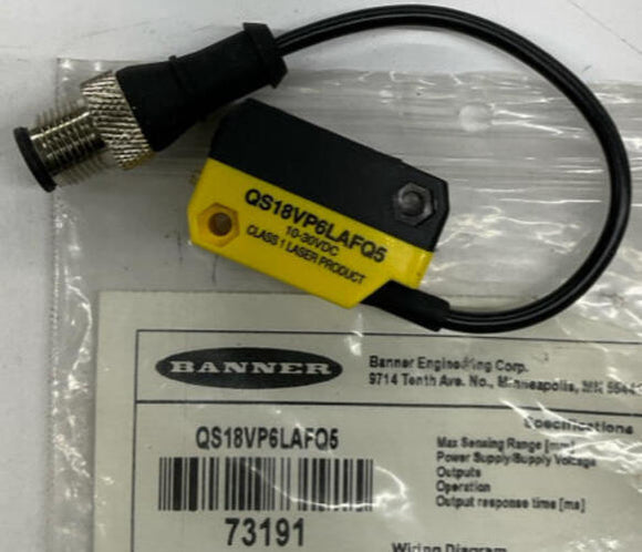 Banner QS18VP6LAFQ5 Photoelectric Sensor Sense 150mm 10-30 VDC 73191