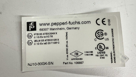 Pepperl Fuchs 106667 Proximity Sensor NJ 10-30GK-SN