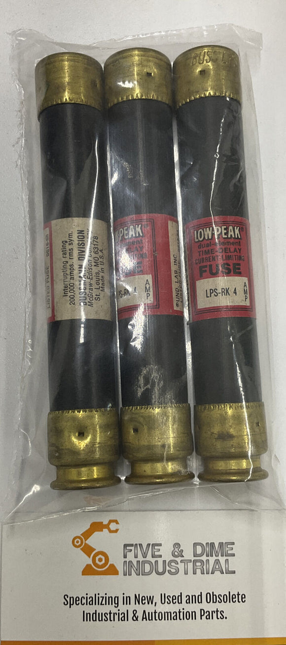 Bussmann Low-Peak LPS-RK-4 Lot of (3) Dual Element Time-Delay Fuse 600V 4A