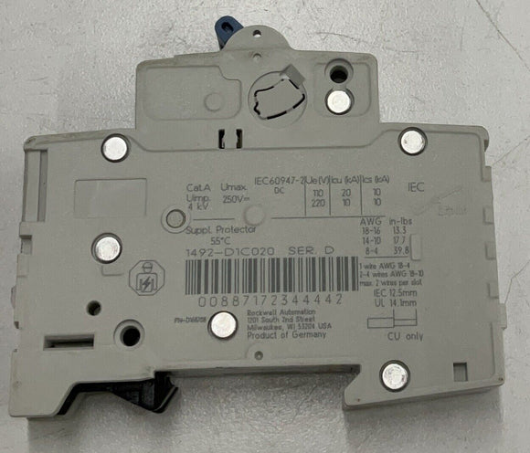 Allen Bradley 1492-D1C020 2 Amp Din Rail Circuit Breaker