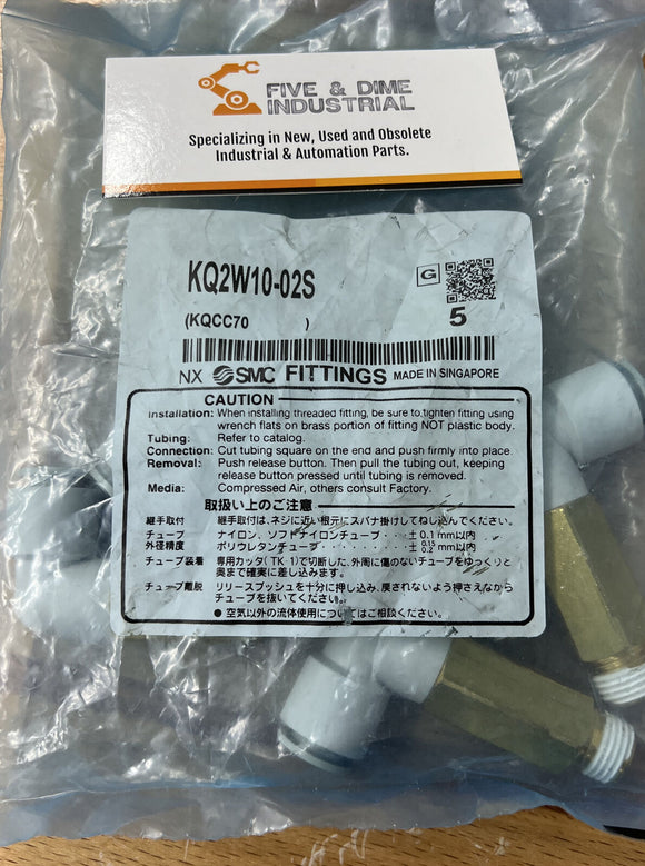 SMC KQ2W10-02AS Extended Male Elbow 90° 10mm Tube X 1/4" NPT Bag of (5)