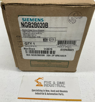 Siemens NGB2B020B  2-Pole 20 AMP 600V 14KA Circuit Breaker