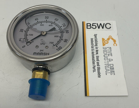 Marsh Bellofram J7648P 2-1/2'' Pressure Gauge 100PSI, 1/4NPT, Glycerin Filled
