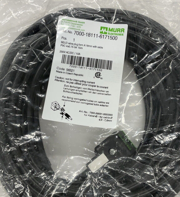 Murr Elektronik 7000-18111-6171500 A-18 MSUD Valve Plug with 15M Cable