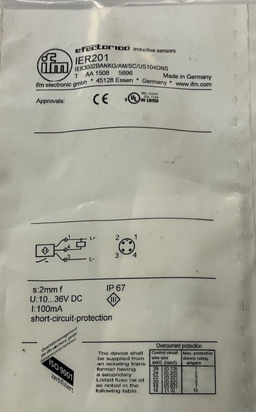 IFM Effector IER201 Inductive Sensor IEK3002BANKG/AM/SC/US-104-Dns - 0