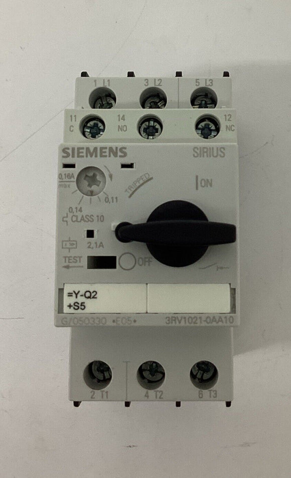 Siemens 3RV1021-0AA10 Motor Circuit Breaker 0.11-0.16 Amps