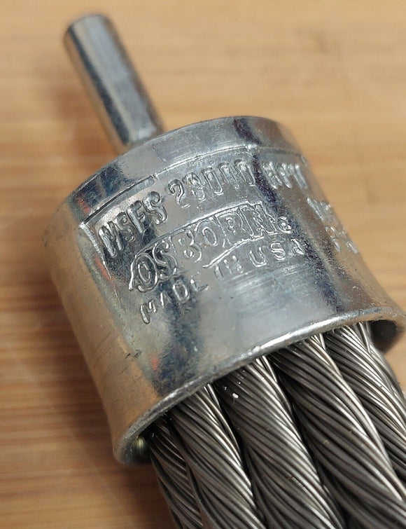 Osborn Steel Bristle Knotted End Brush 1" Ruftuf .020 Wire 1/4" Stem