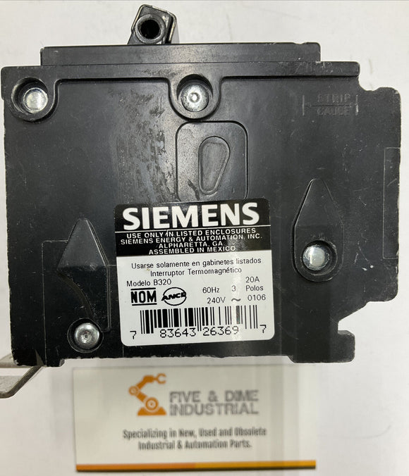 Siemens B320 Molded Circuit Breaker 3-Pole 240VAC 20 Amp