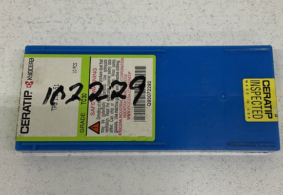 Kyocera Ceratip TPG 1.81.51 Grade: TC30 Package of 10 Turning Insert