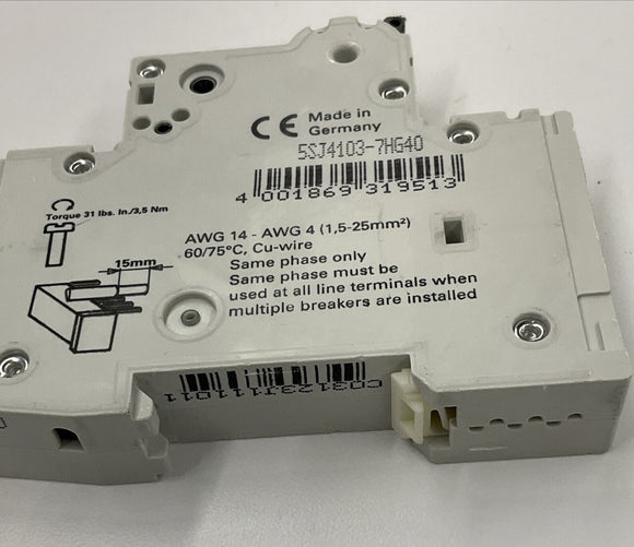Siemens 5SJ4103-7HG40 HSJ Circuit Breaker 3 Amp Din Mount