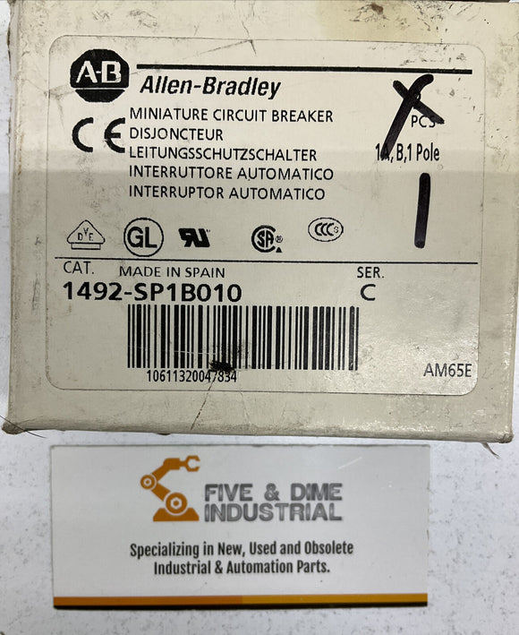 Allen Bradley 1492-SP1B010 Ser.C Mini Circuit Breaker 1-Amp, 1-Pole