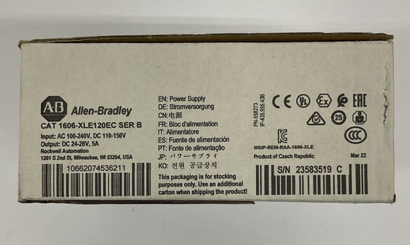 Allen Bradley 1606-XLE120EC Ser. B Conformal Coated Power Supply 1-Phase