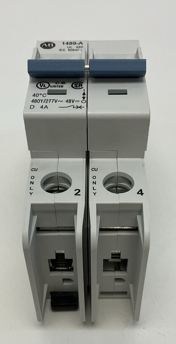 Allen Bradley  1489-A2D040  4 Amp, 2 Pole Circuit Breaker 48 VDC,  480Y/277 VAC