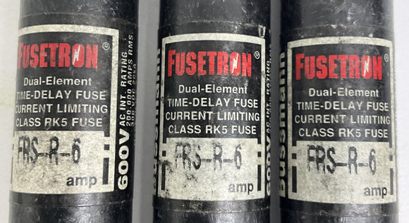 Bussmann Fusetron FRS-R-6 Lot of 3 Dual Element Fuse