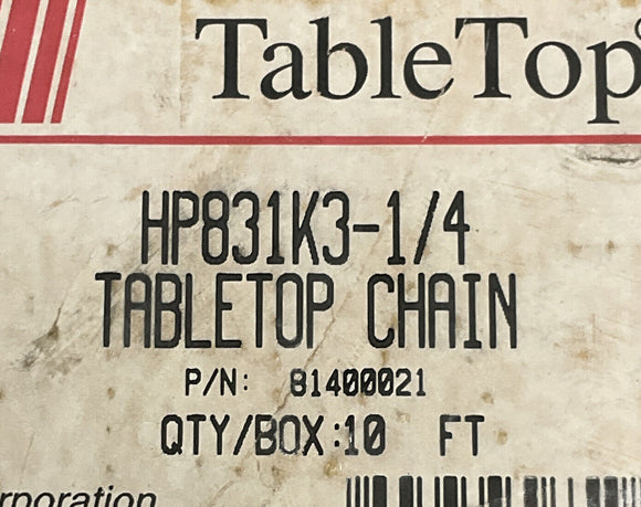 Rexnord  81400021 TableTop Chain 10' 3-1/2" Wide X 10'  HP831K3-1/4