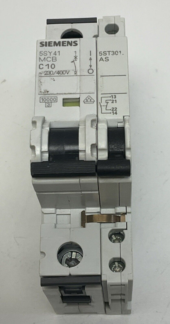 Siemens 5SY4110-7 MCB Circuit Breaker 10-Amp with 5ST3010 Auxiliary Switch