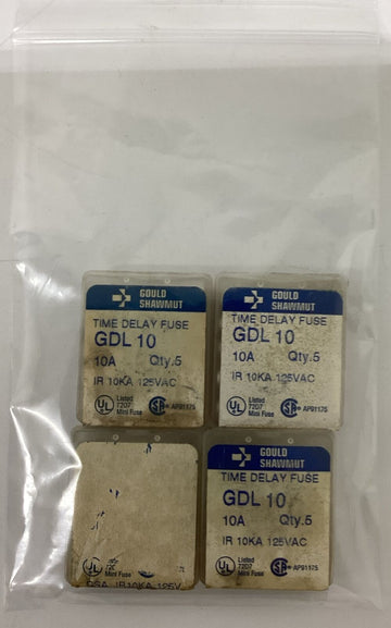 Gould Shawmut GDL10 Lot of 20 Time Delay Fuses 10A, 125 Vac