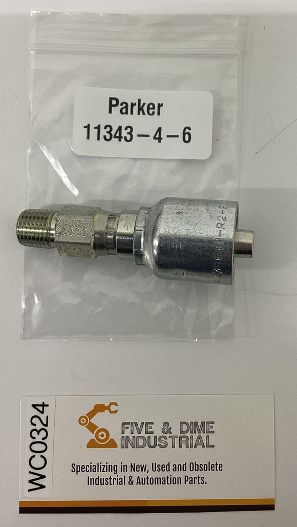 Parker 11343-4-6 Crimp Fitting 3/8 ID Hose x 1/4''-18 Metric