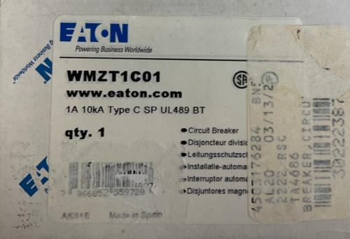 Eaton WMZT1C01 1-Amp Din Mount Circuit Breaker 10kA Type C