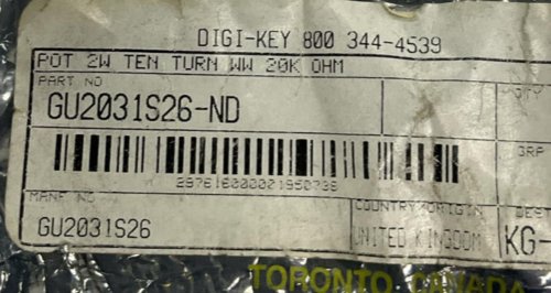 Digi-Key  GU2031S26-ND Ten Turn Precision 20K OHM Potentiometer