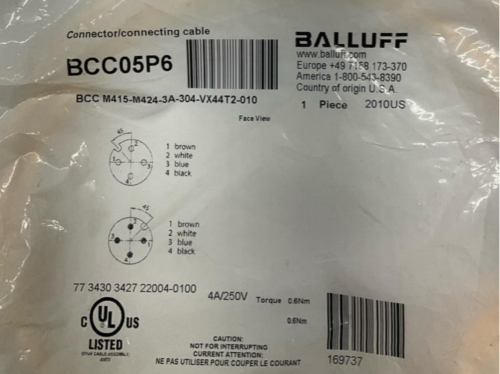 Balluff BCC M415-M424-3A-304-VX44T2-010 Cable Cordset BCC05P6