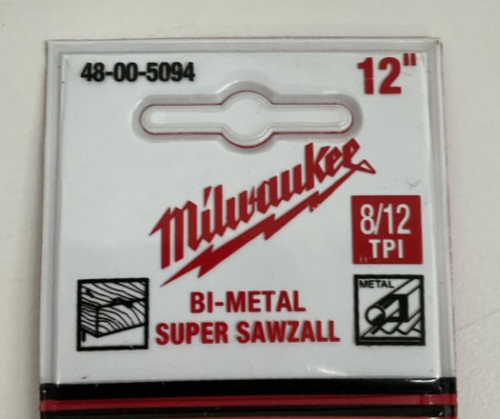 Milwaukee 48-00-5094 12" 8/12 TPI Bi-Metal Sawzall Blades 5-Pack