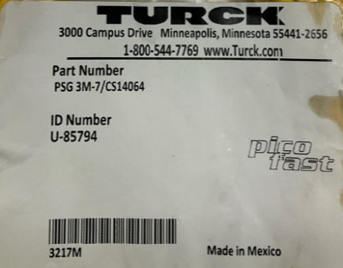 Turck PSG 3M-7 / CS14064 Single-end Cable M8, 3-Pin Male U-85794 7-Meters