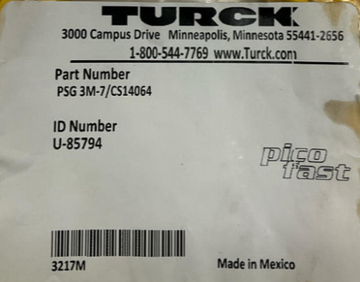 Turck PSG 3M-7 / CS14064 Single-end Cable M8, 3-Pin Male U-85794 7-Meters