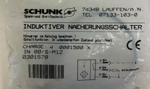 Schunk 0301578 Industrial Proximity Sensor M12