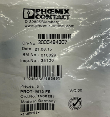 Phoenix Contact 1560251 Nylon M12 Sealing Caps (5-Pack)