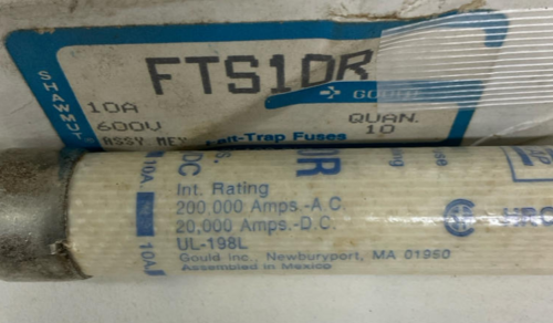 Gould Shawmut FTS10R Falt-Trap Fuses 10A, 600V. Box of 10