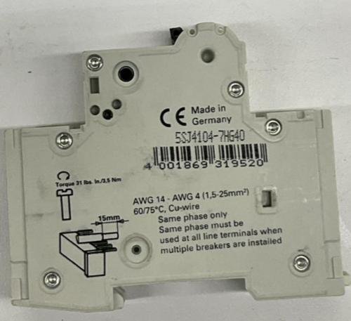 Siemens 5SJ4104-7HG40  Circuit Breaker 4-Amp 60VDC 240VAC