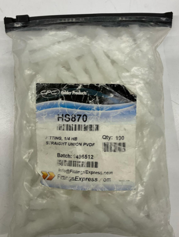 Colder Products HS870 Package of 100 Straight 1/4" Union Fittings