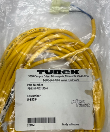 Turck PSG 3M-7 / CS14064 Single-end Cable M8, 3-Pin Male U-85794 7-Meters - 0