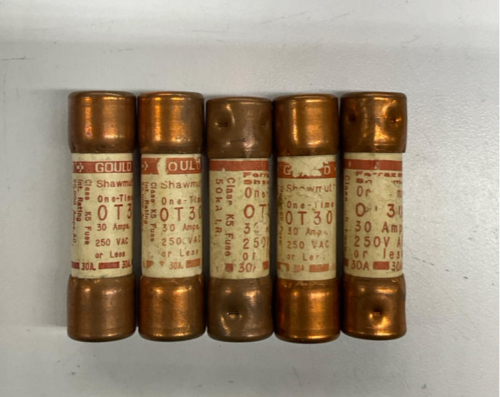 Gould Shawmut OT3O Package of 5 One Time Fuses 250 VAC, 30 Amps
