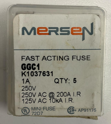 Mersen GGC1  1-Amp Fast Acting Fuses 125/250 VAC 5-Pack