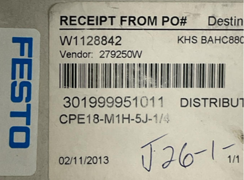 Festo CPE18-M1H-5J-1/4 5/2 way Pneumatic Valve w/24 VDC Coils 163143